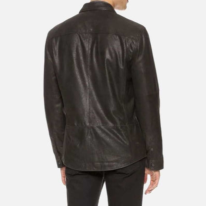Premium real lambskin mens leather shirt in classic black from Glory Store US
