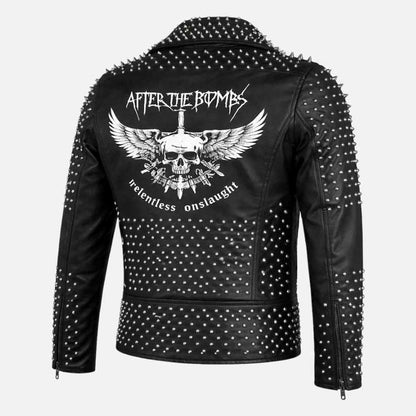 Premium skull spiked leather jacket for men with bold gothic fashion styling