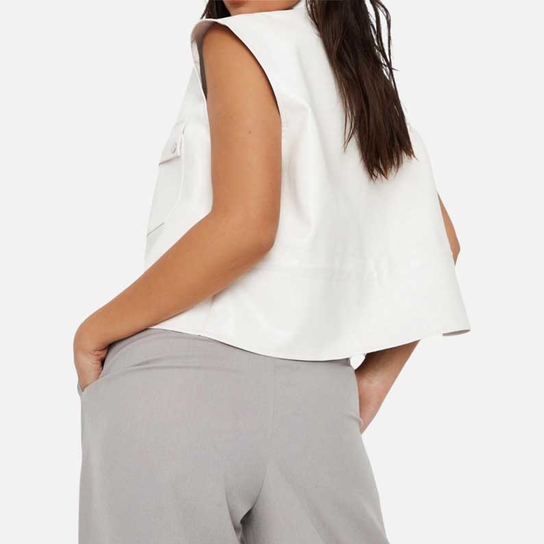 Premium sleeveless white leather vest for women by Glory Store US