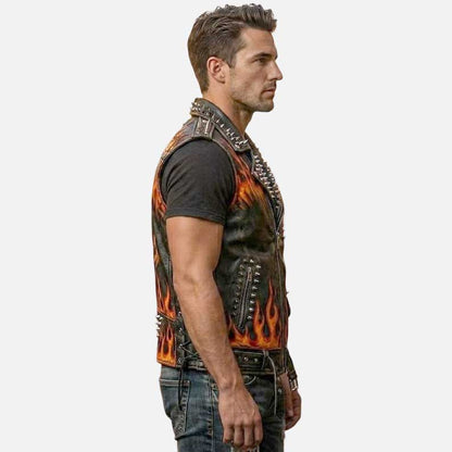 Premium studded punk leather vest by Glory Store US durable stitched design