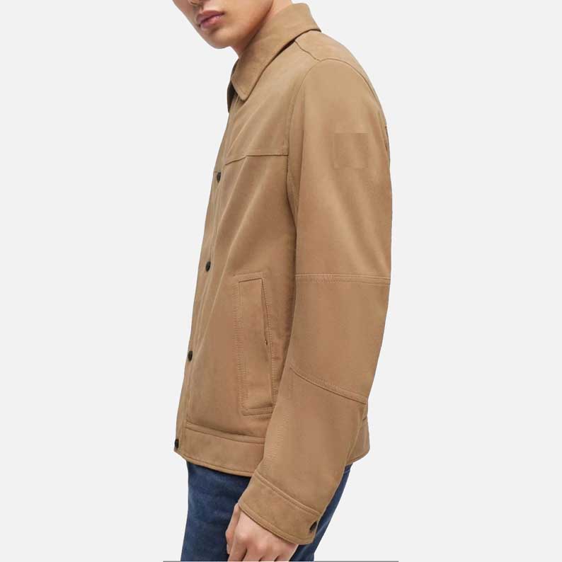 Stylish beige lambskin suede jacket for men available to buy online in USA