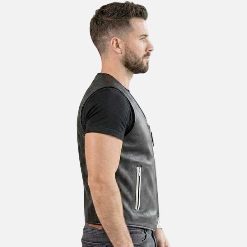 Stylish black and white leather biker vest men minimalist streetwear fashion