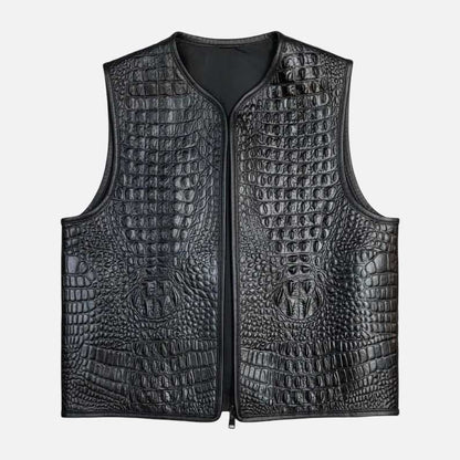 Stylish black croc print leather vest to buy from Glory Store US