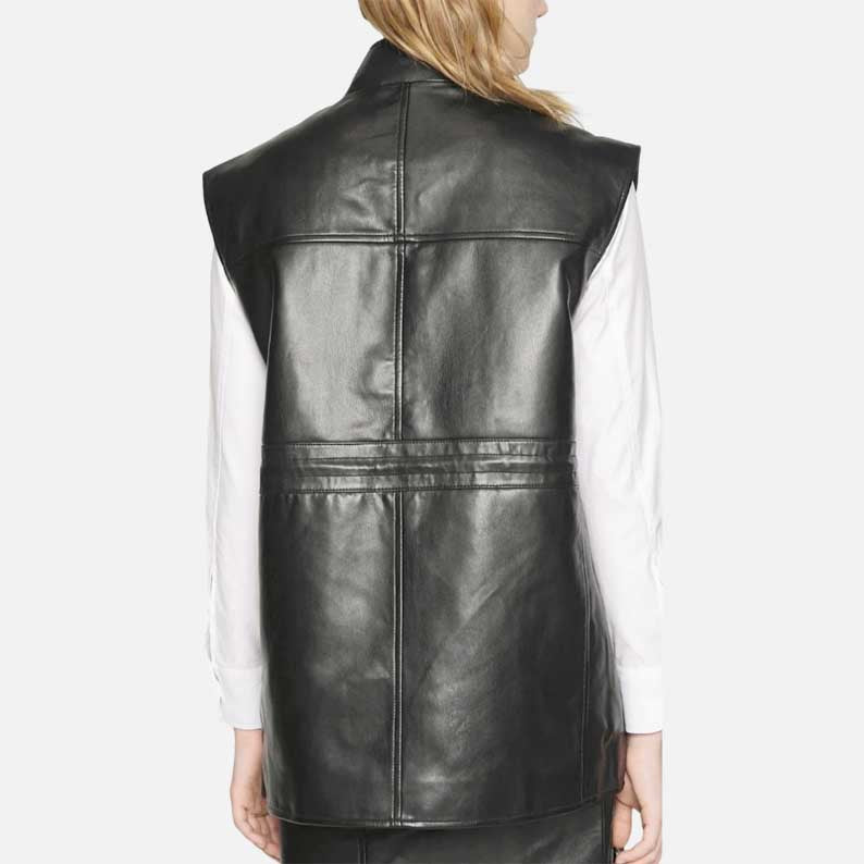 Stylish black lambskin leather vest women modern fitted design by Glory Store US