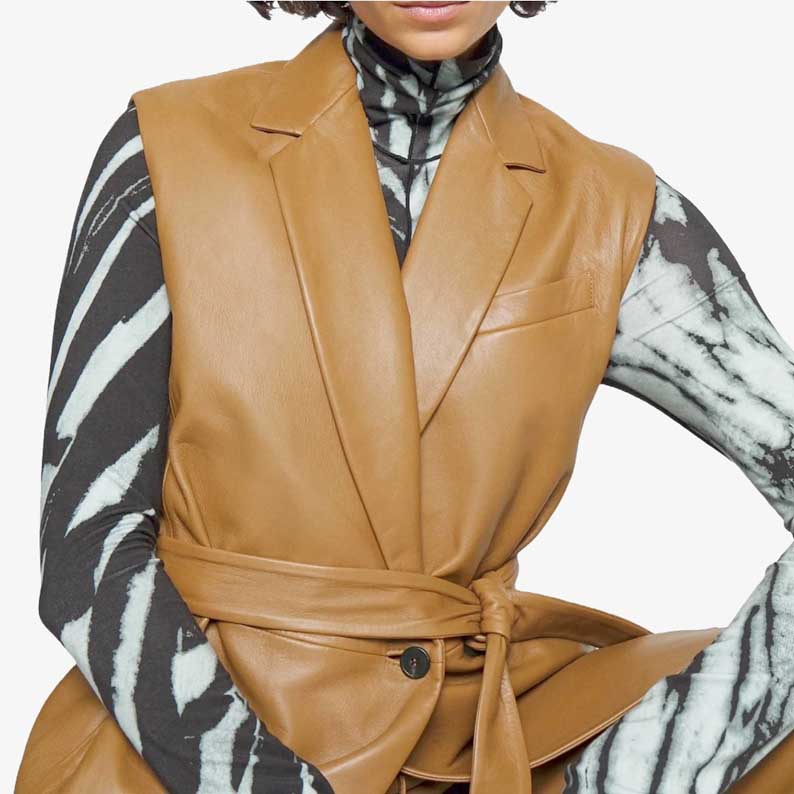 Stylish brown lambskin leather vest women premium design by Glory Store US