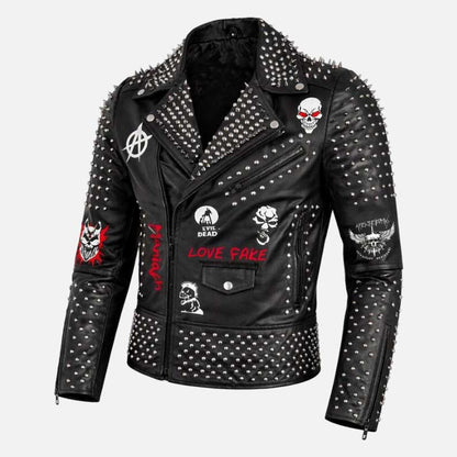 Stylish gothic biker jacket for sale with premium leather and punk rock details