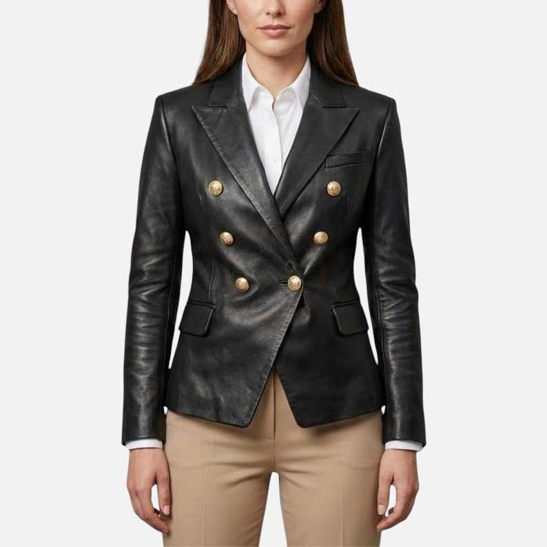 Stylish men black peak lapel leather blazer by Glory Store US tailored slim fit design