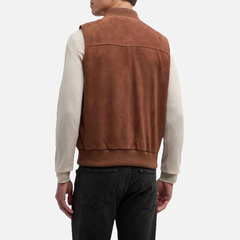 Stylish men camel suede leather vest with satin lining
