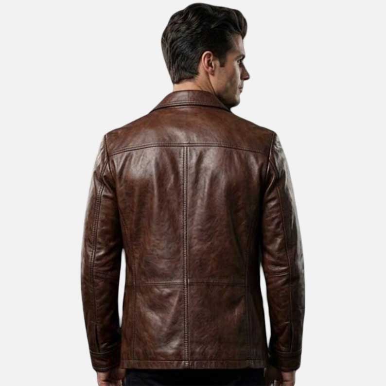 Stylish men vintage brown leather blazer by Glory Store US soft genuine sheepskin