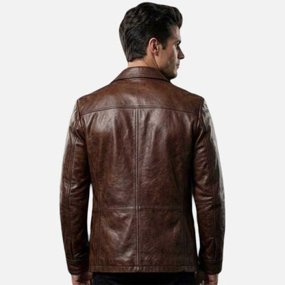 Stylish men vintage brown leather blazer by Glory Store US soft genuine sheepskin