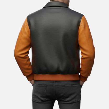 Stylish pumpkin patch varsity jacket by Glory Store US festive fall design
