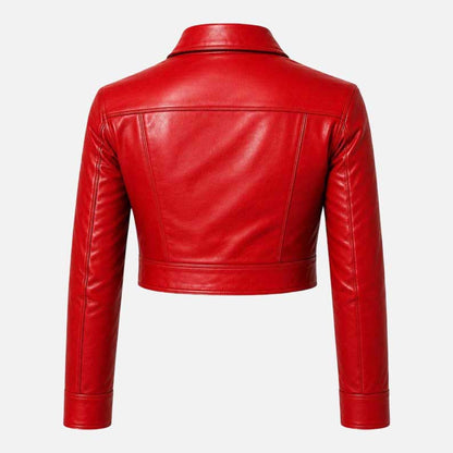 Stylish women red cropped leather biker jacket to buy from Glory Store US