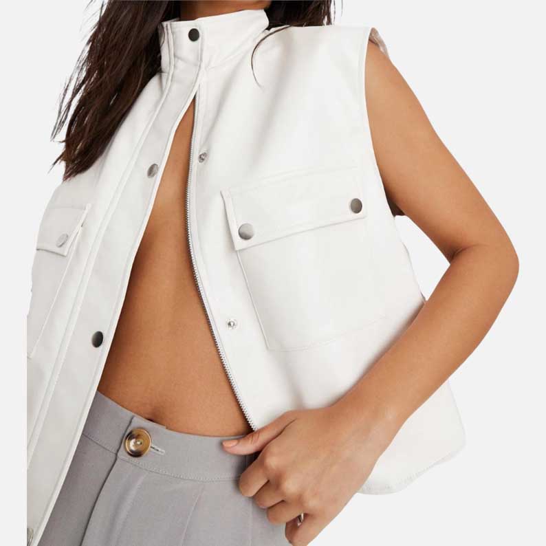 Stylish women white lambskin leather vest for sale at Glory Store US