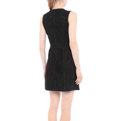 Women's Suede Leather Mini Dress with Front Zipper Closure