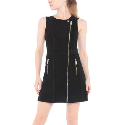 Women's Suede Leather Mini Dress with Front Zipper Closure