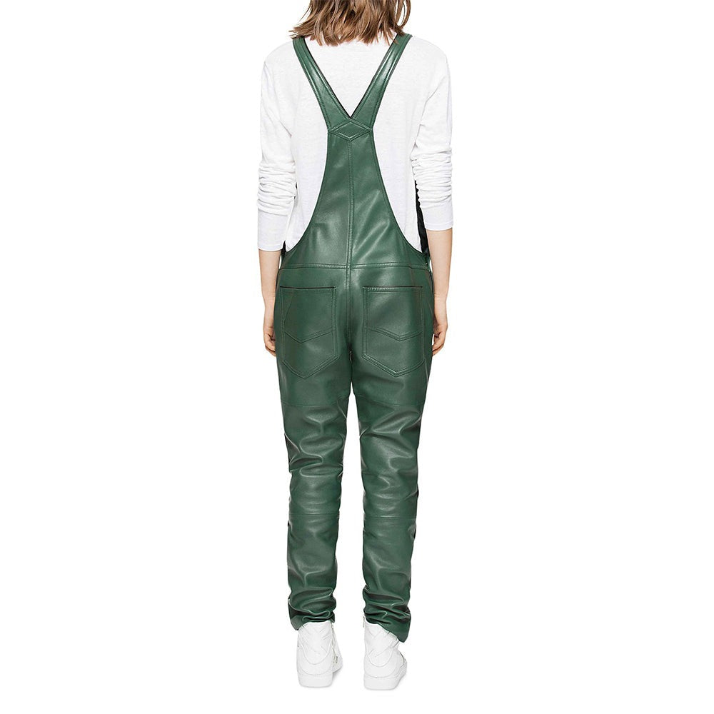 Women's Lambskin Leather Romper with Utility Strap Detail