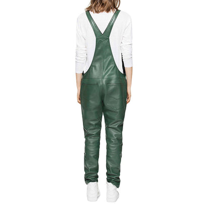 Women's Lambskin Leather Romper with Utility Strap Detail