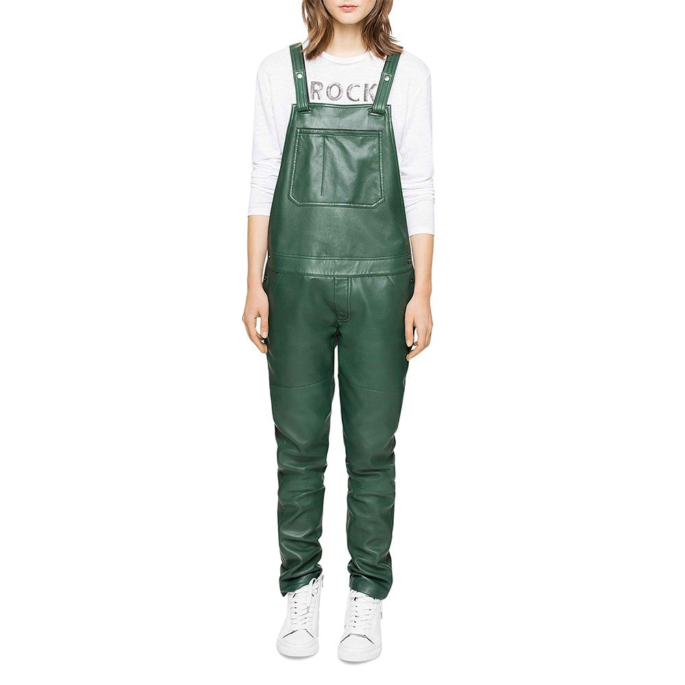 Women's Lambskin Leather Romper with Utility Strap Detail