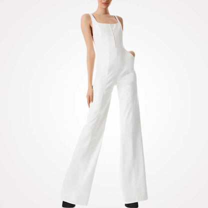 white leather sleeveless jumpsuit women
