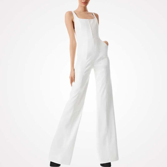 white leather sleeveless jumpsuit women