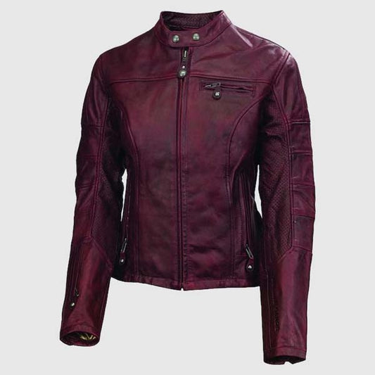 Women Black Top Grain Cowhide Leather Jacket With Cafe Racer Style