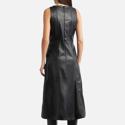 Stylish A line leather dress for sale with elegant sleeveless fitted silhouette