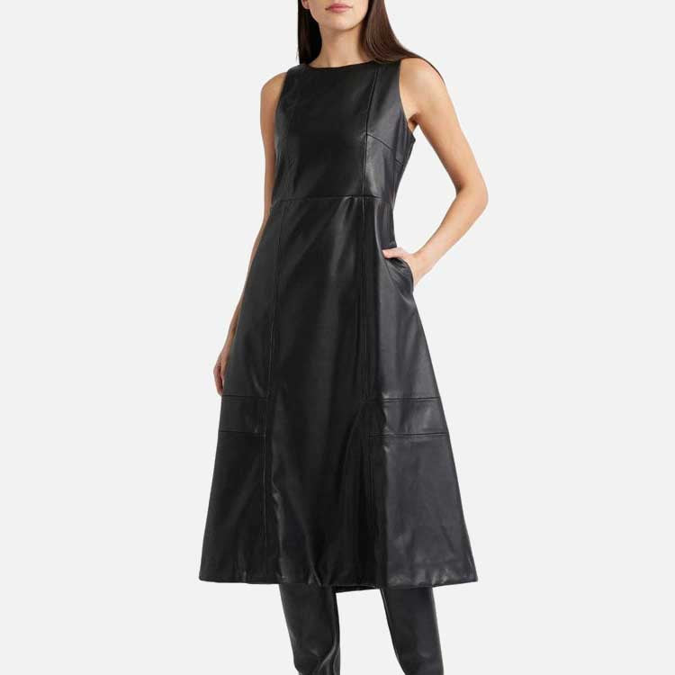 New A line leather dress for women made from real lambskin leather with sleeveless design