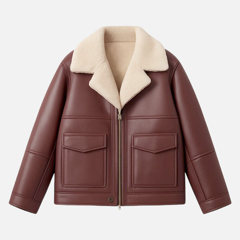 Best burgundy leather jacket for women with structured stylish utility design