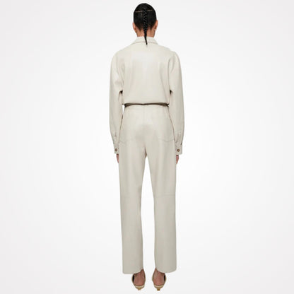 Women's Creme Lambskin Leather Boiler Jumpsuit