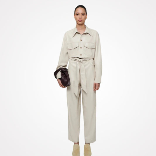 Women's Creme Lambskin Leather Boiler Jumpsuit