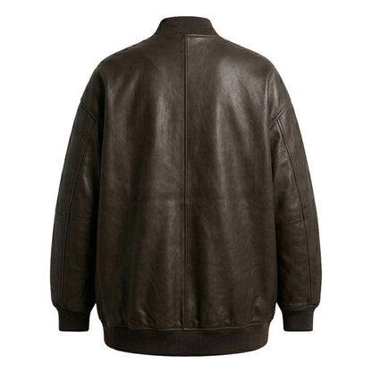 Women's Black Lambskin Leather Bomber Jacket With Relaxed Fit Design