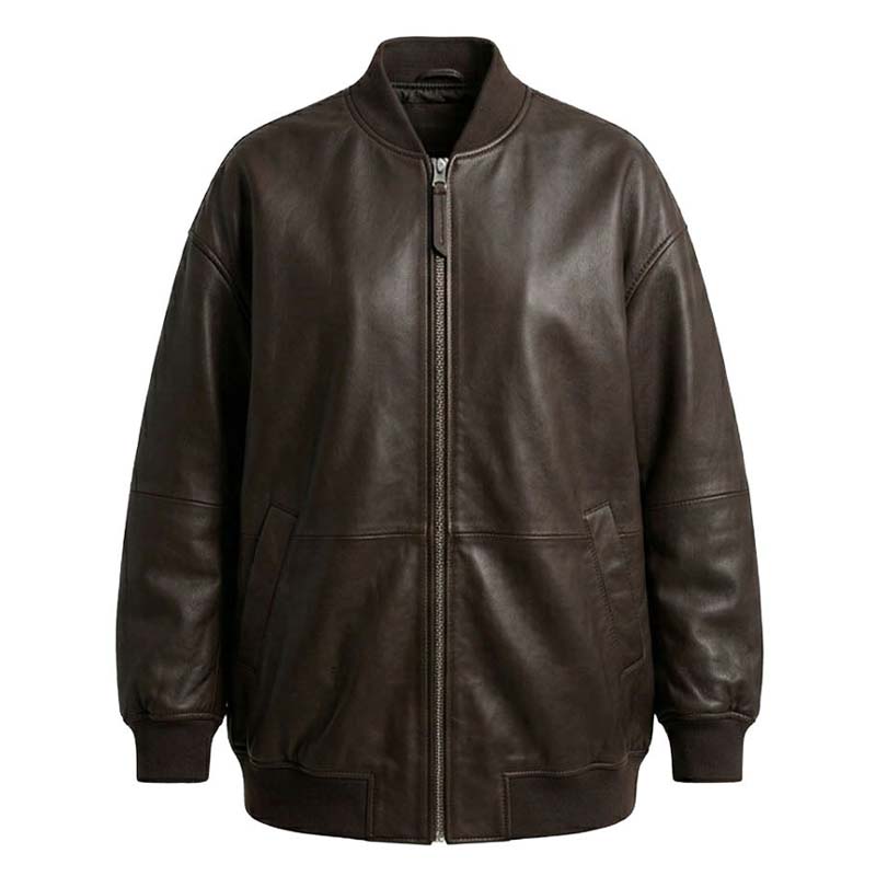 Women's Black Lambskin Leather Bomber Jacket With Relaxed Fit Design