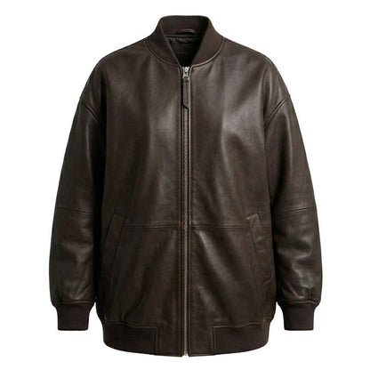 Women's Black Lambskin Leather Bomber Jacket With Relaxed Fit Design