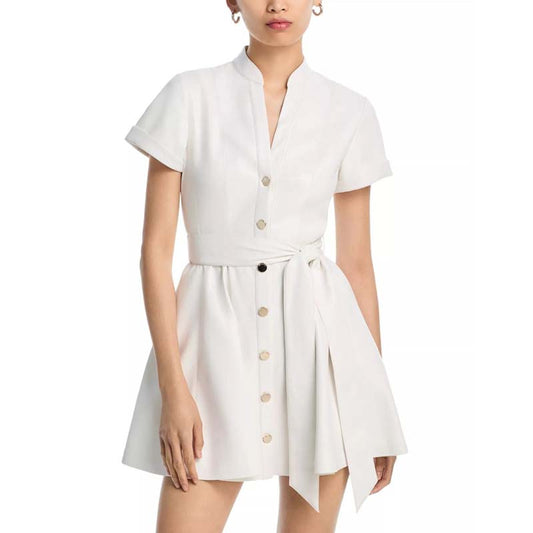 Women's Off White Lambskin Leather Mini Dress With Self Tie Belt