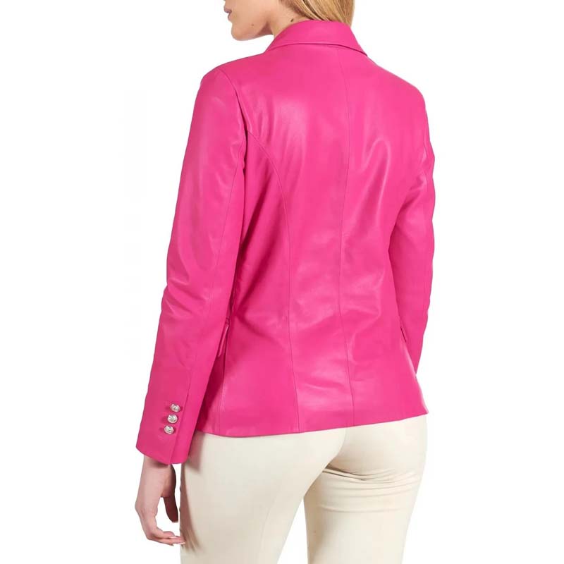 Women's Pink Sheepskin Leather Trench Coat with Double Breasted Design