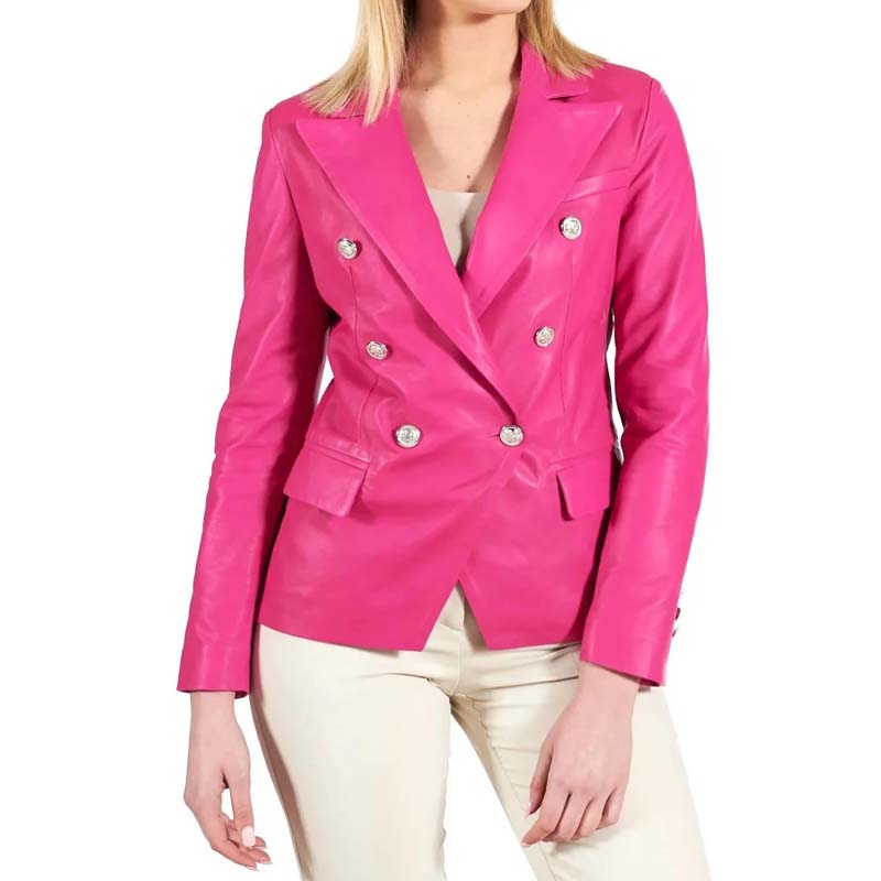 Women's Pink Sheepskin Leather Trench Coat with Double Breasted Design