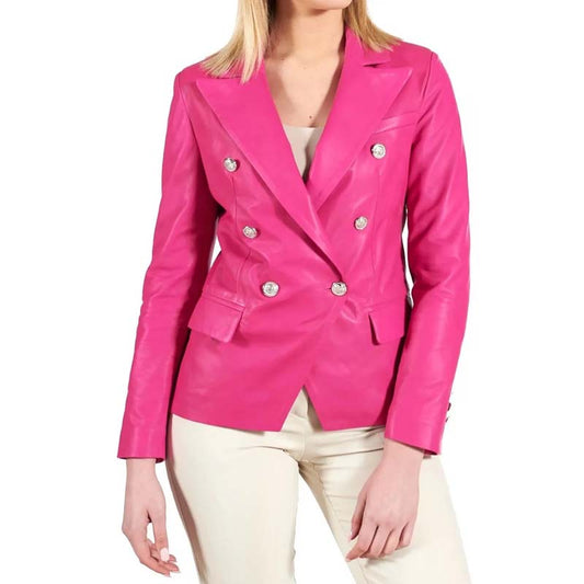 Women's Pink Sheepskin Leather Trench Coat with Double Breasted Design