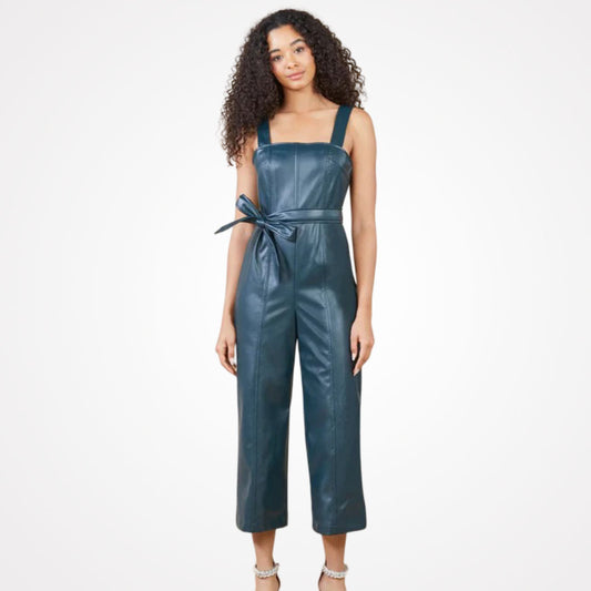 Women's Sleeveless Utility Leather Jumpsuit